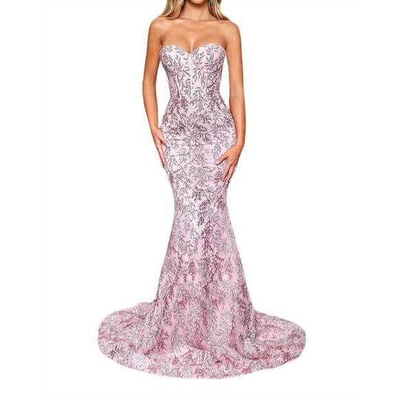 NEW PORTIA&SCARLETT mermaid glitter prom dress in pink